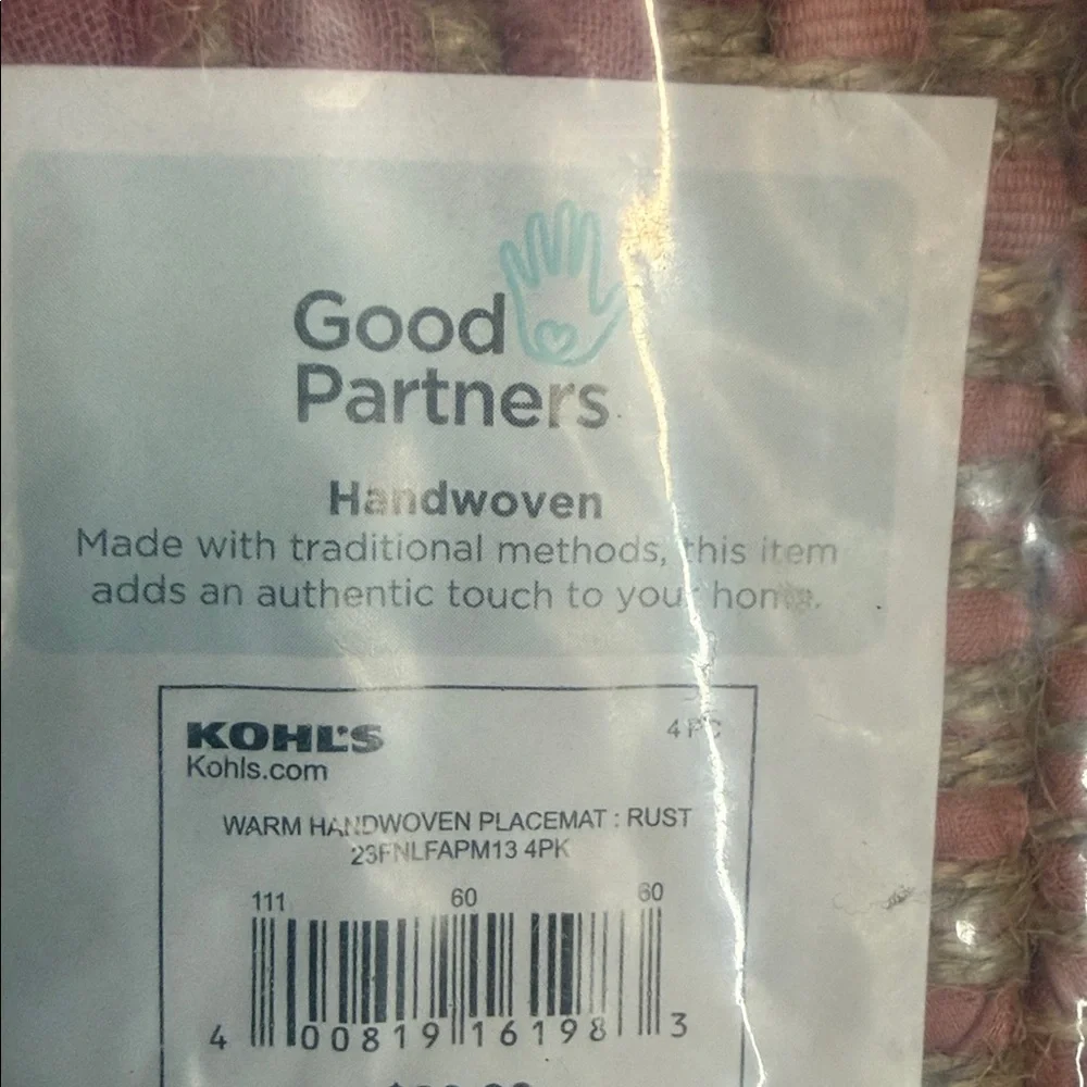 Food Network Handwoven 4 Piece Placemat Set 14” X 19” BRAND NEW ~ Rust Color NWT